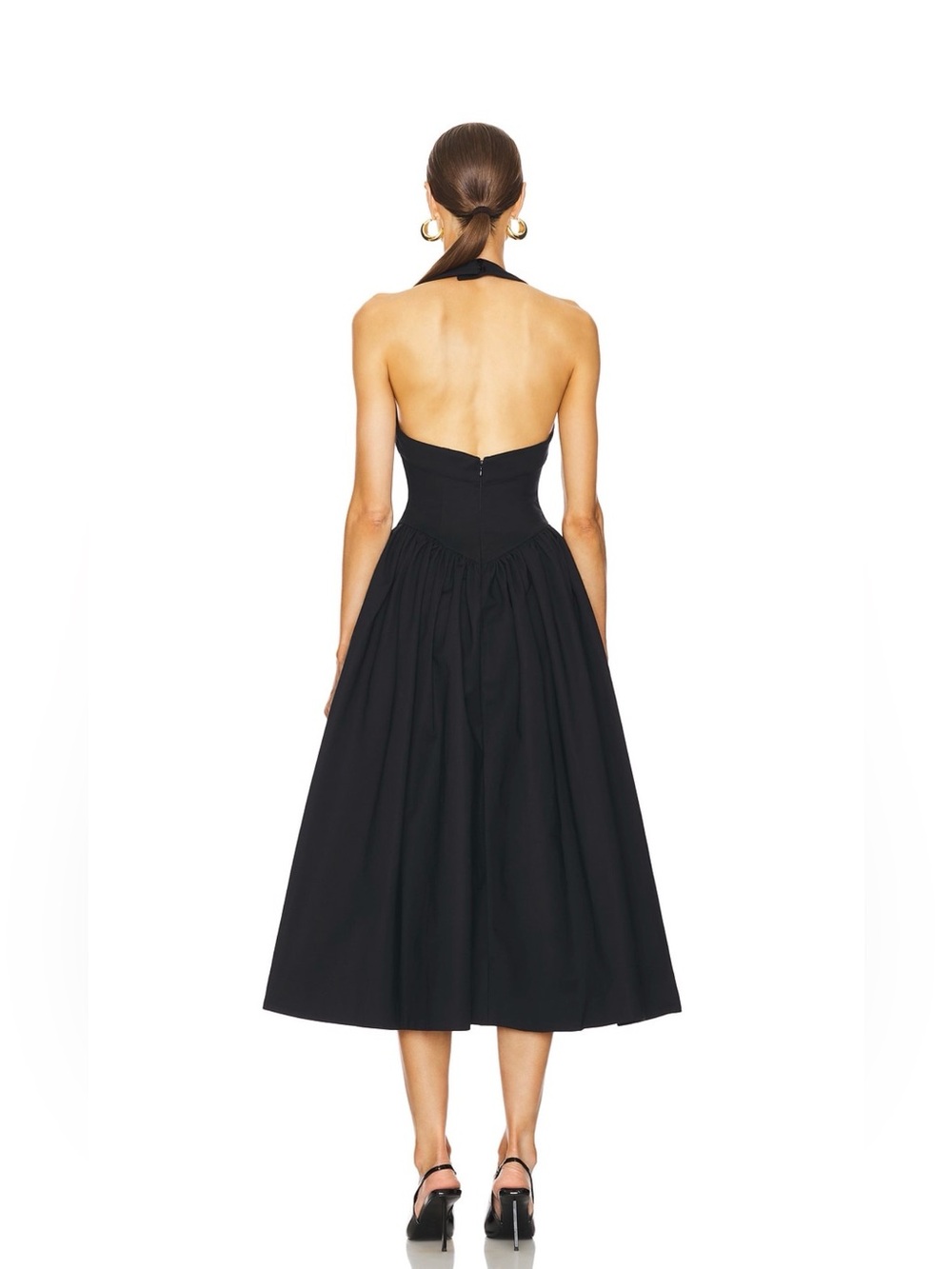 New Helsa Faille Halter elegant chic Black Midi Dress - Picture 3 of 12